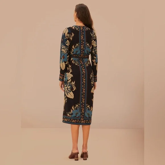 Farm Rio Blossom Tapestry Midi Wrap Dress. Size XS Women#48 Dresses